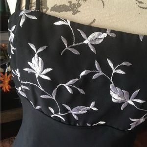 Beautiful black formal dress with white flower embroidery